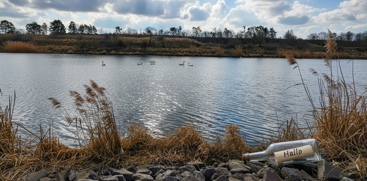 Flaschenpost am Ufer des Elbe-Havel-Kanals